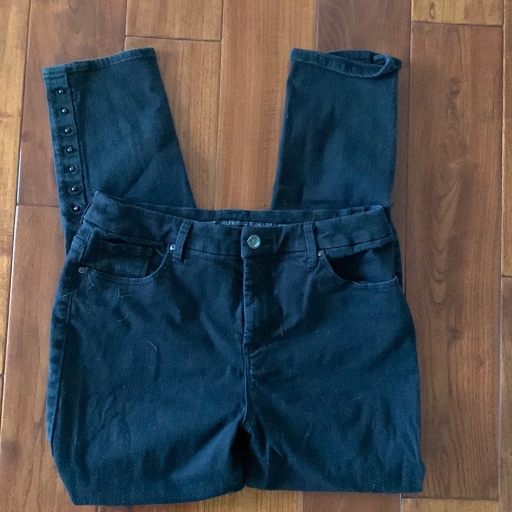 Chico's Jeans Size 8 BLACK So Slimming Girlfriend Slim Leg Ankle High Rise